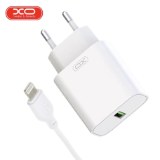 Мережевий зарядний пристрій XO L103 QC3.0 з USB/3A портом і кабелем USB - Lightning Білий