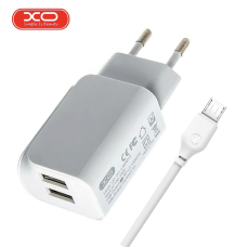 Мережевий зарядний пристрій з кабелем USB - MicroUSB XO L35D 2USB/2.1A Білий