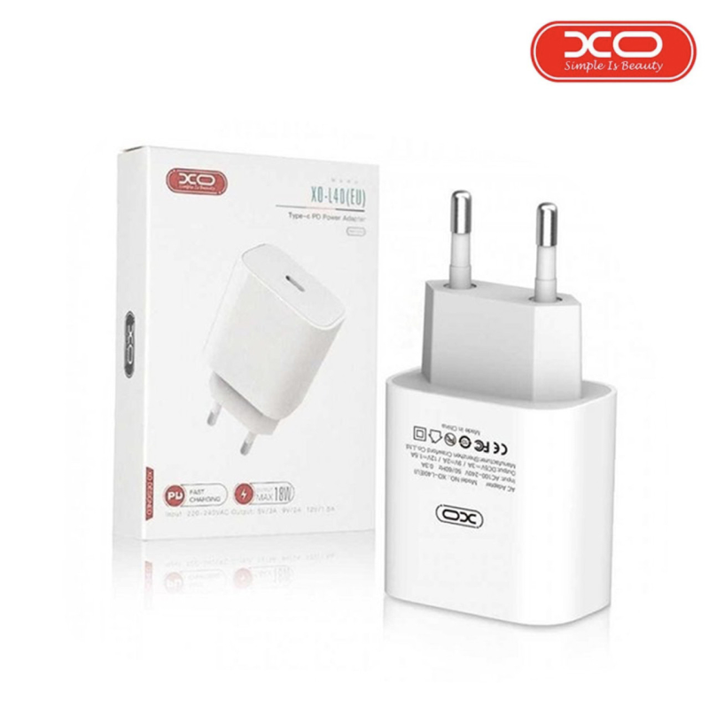 Зарядний пристрій XO L40 PD 1 з роз“ємом Type-C/18W адаптер для заряджання телефону Білий
