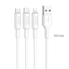 USB Кабель HOCO X25 3in1 USB - Lightning + MicroUSB + Type-C для телефону, ноутбука, пк 1М Білий