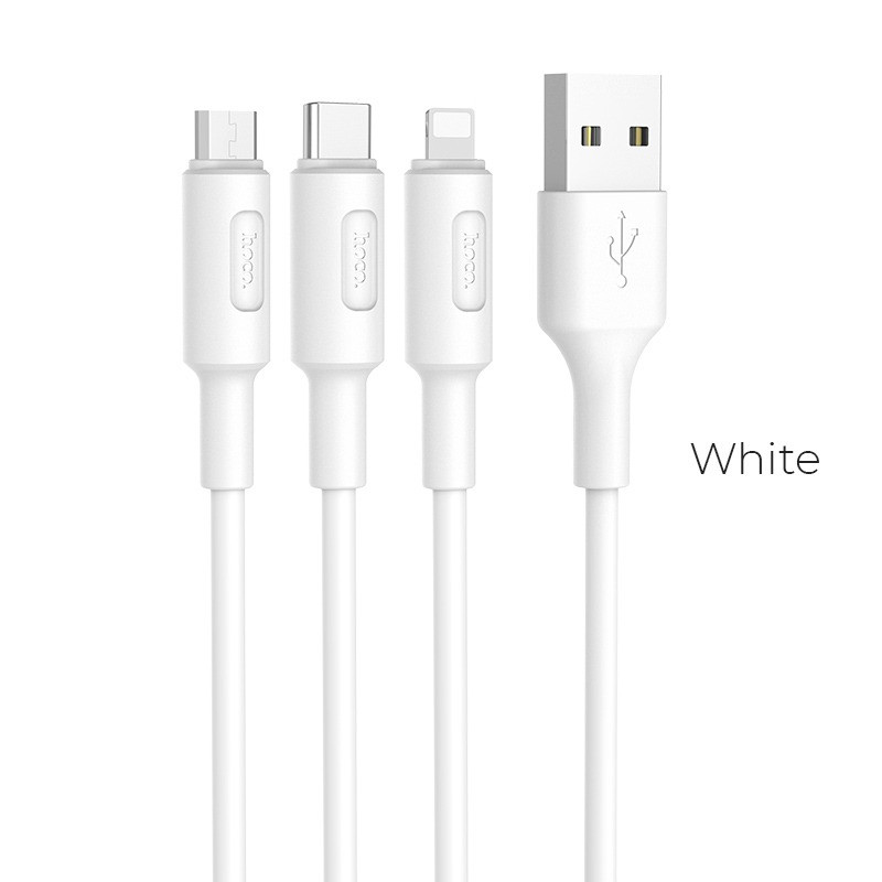 USB Кабель HOCO X25 3in1 USB - Lightning + MicroUSB + Type-C для телефону, ноутбука, пк 1М Білий