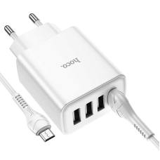 СЗУ зарядний пристрій HOCO C102A 4USB/2,1A з кабелем для заряджання USB - MicroUSB, Білий