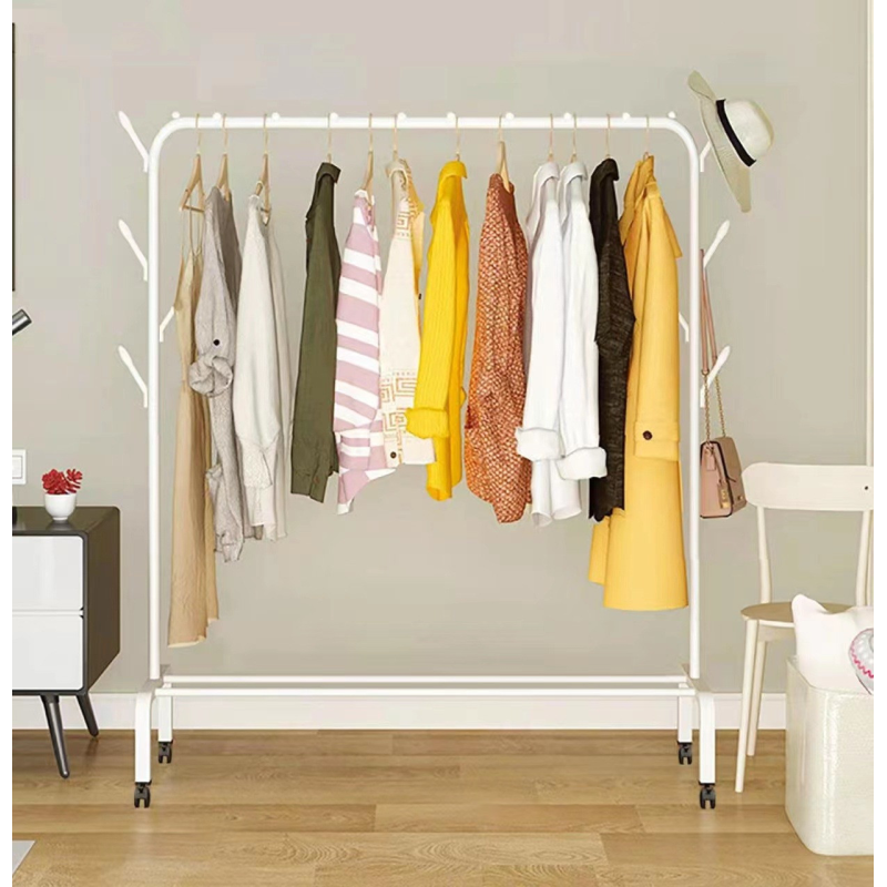 Мобільна вішалка для одягу з полицею на колесиках 145х80х42 см, складна вішалка для мінмалстичних кімнат