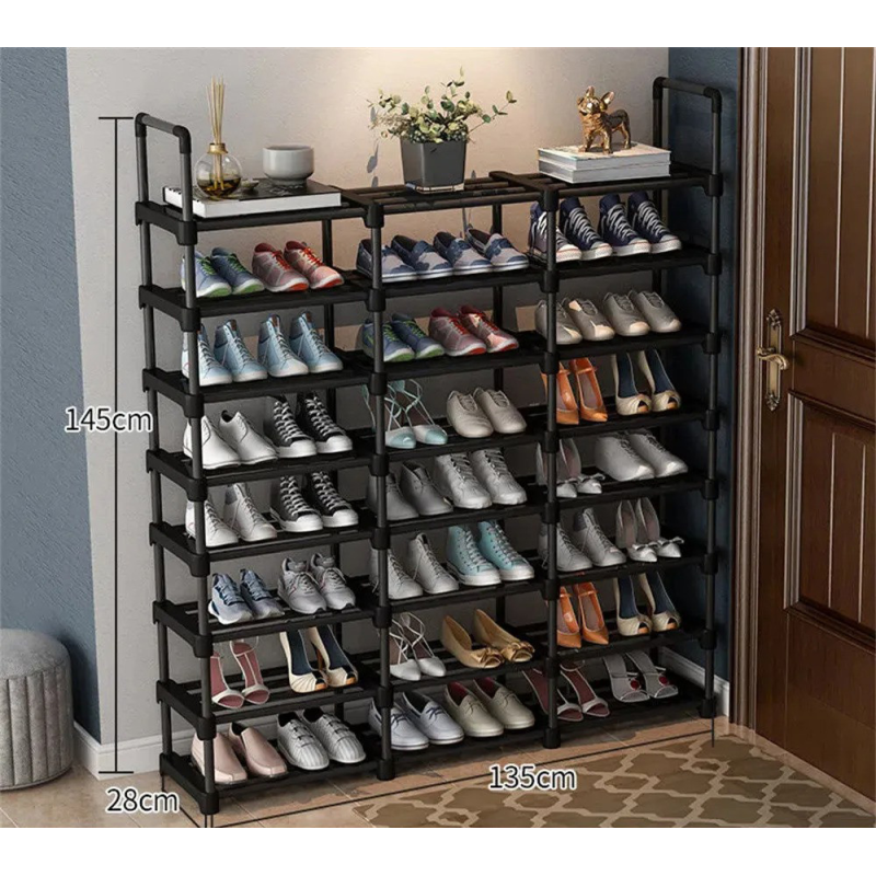 Модульна поличка для взуття, чорний органайзер на 8 широких поличок для прихожої 135х21.5х145 см Чорна