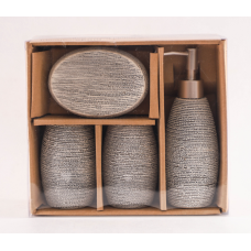 Дозатор, мильниця та стакани, Набір кераміних аксесуарів для ванної кімнати, Бежевий (текстура)