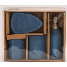 Дозатор, мильниця та стакани, Набір кераміних аксесуарів для ванної кімнати, Синій (текстура)