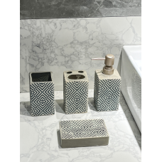 Дозатор, мильниця та стакани, Набір кераміних аксесуарів для ванної кімнати, Бежевий візерунок (текстура)