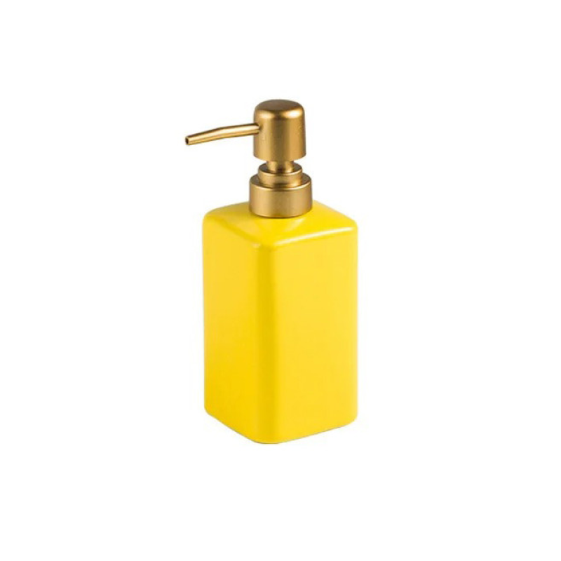 Стильний диспенсер для мила з кераміки на 320 мл, пляшка з дозптором для рідкого мила чи шампуню, Жовтий