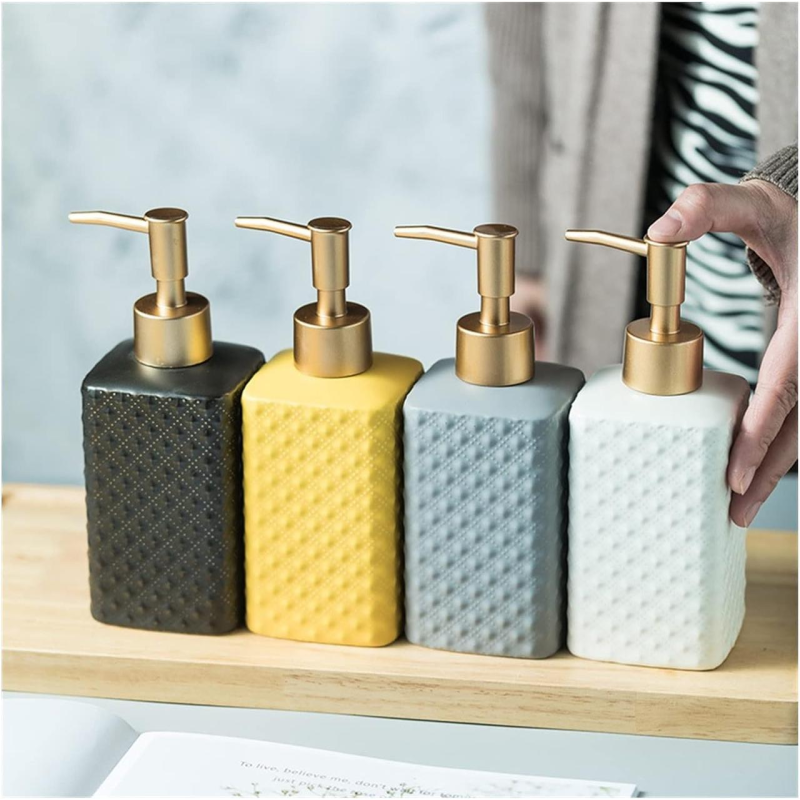 Стильний диспенсер для мила з кераміки на 320 мл, пляшка з дозптором для рідкого мила чи шампуню, Black