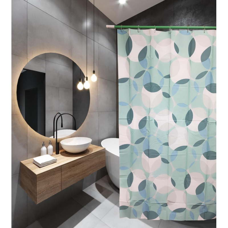 Шторка для ванни з поліестеру водонепроникна Bathlux 180x180 см з кільцями, фіранка для ванної кімнати