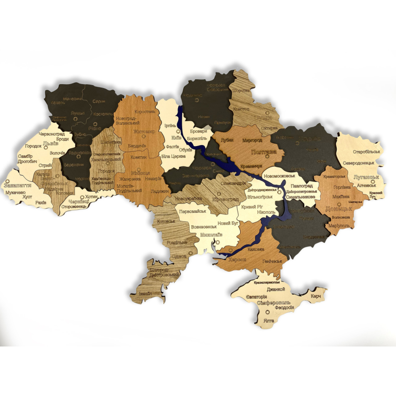 Мапа України з натурального дерева на стіну 59х40 см, карта України навісна