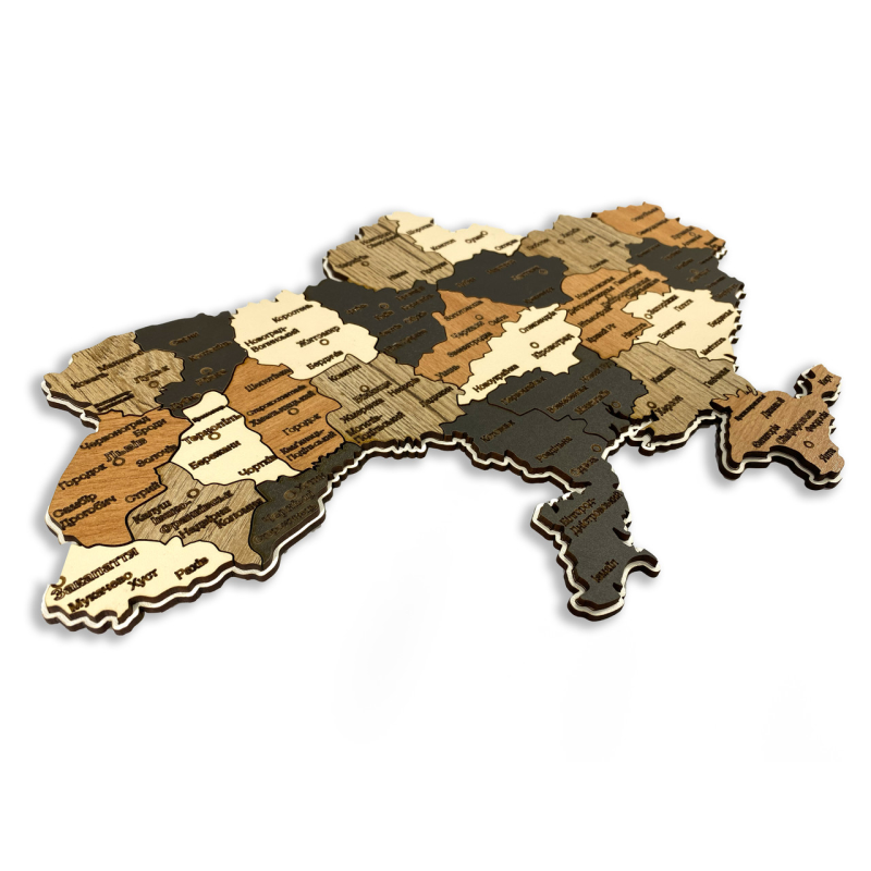 Мапа України з натурального дерева на стіну 33х23 см, карта України на подарунок