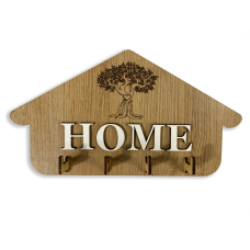 Навісний органайзер для ключів з натурального дерева HOME на 4 гачки з різьбленням 28х15 см, ключниця настінна