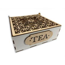 Коробка-органайзер для чаю TEA з натурального дерева з різьбленням та перфорацією 22х22,5х7,5 см