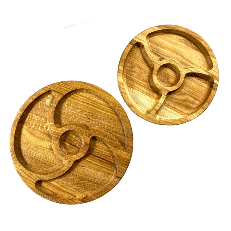 Комплект деревʼяних тарілок з натурального дерева діаметр 25 см та 30 см, висота 2 см