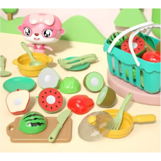 Набір фруктів пластикових для дітей, набір юних кулінарів + кошик і столові прилади, 17 предметів