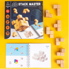 Деревʼяний конструктор Монтесорі куб на 7 елементів та 60 карточок з логічними завданнями