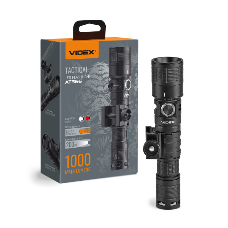 Тактичний світлодіодний ліхтарик Videx VLF-AT366 1000 Lm 5000 K, знімний акумулятор 18650