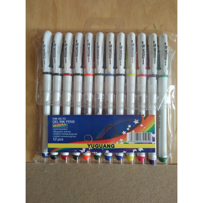 Ручка гелева, неон, набір 12 кольорів, білий корпус, Арт.888s-12 (DM-666), Імп
