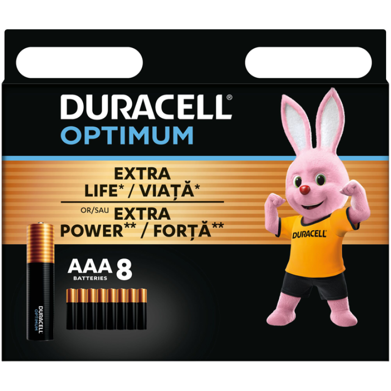 Батарейка Duracell OPTIMUM Alkaline LR03 (AАА), лужна, 8 шт., ТІЛЬКИ ОРИГИНАЛ
