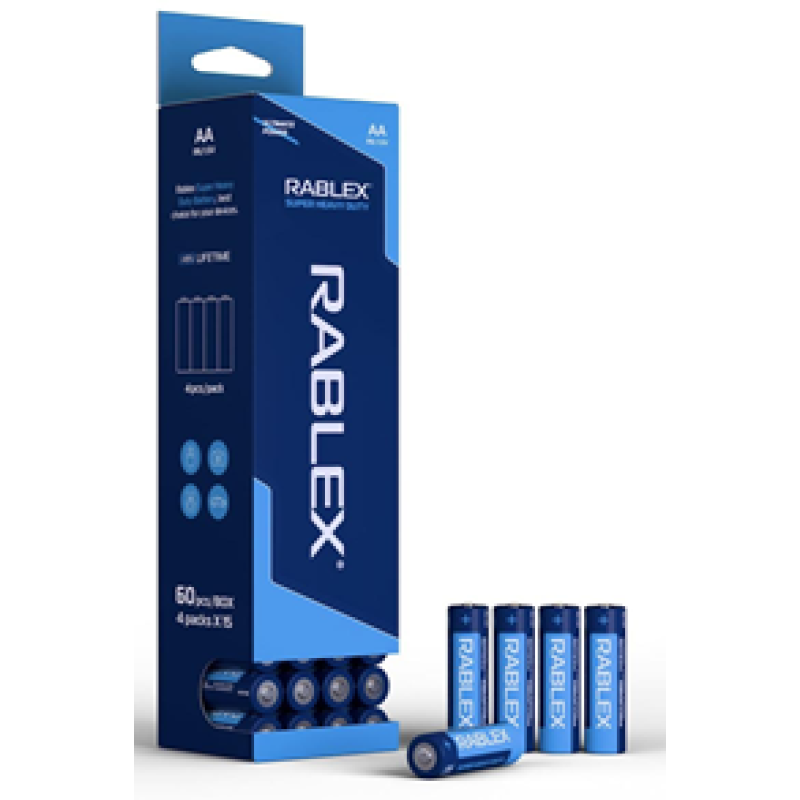 Батарейка RABLEX R6 zink-carbon (АА), сольова, 60 шт., НОВИЙ ДИЗАЙН