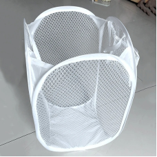 Кошик для білизни у ванну кімнату, корзина для речей складна у сітку Біла 31х31х51 см