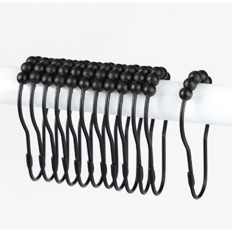 Кільця на шторку у ванну кімнату металеві у чорному кольорі 12 штук