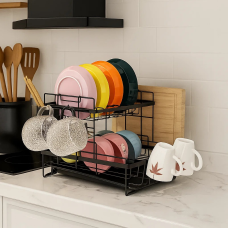 Дворівневий стелаж для сушіння посуду та зберігання кухонних аксесуарів