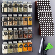 Набір для спецій у комплекті 24 банки та 4 магнітних полиці металеві, чорний