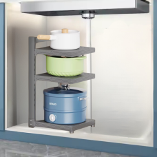 Підставка-полиця для каструль кухонна трирівнева з вуглецевої сталі з трьома знімними полицями, сіра