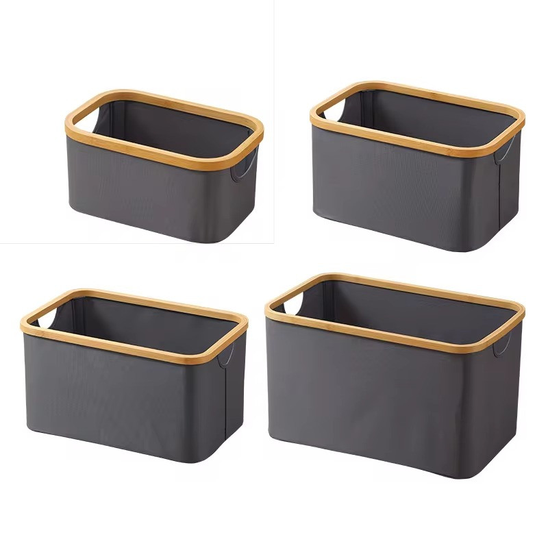 Комплект кошиків для білизни, складні, бамбукові, з ручками, сірі, тканинні