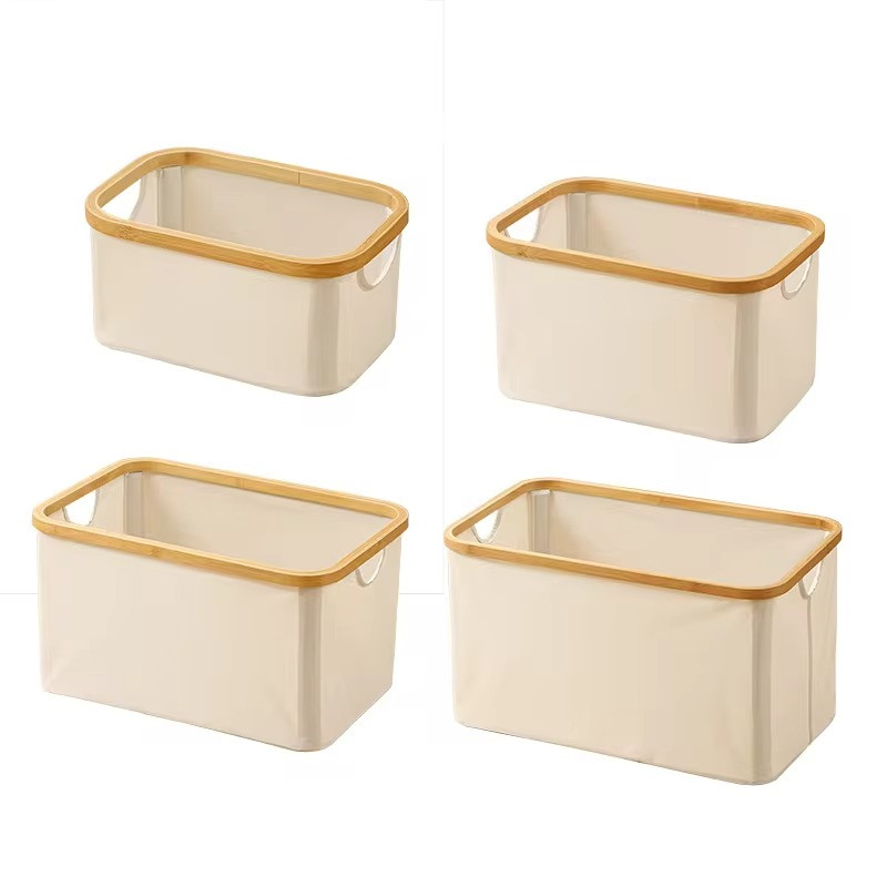 Комплект кошиків для білизни, складні, бамбукові, з ручками, бежеві, тканинні