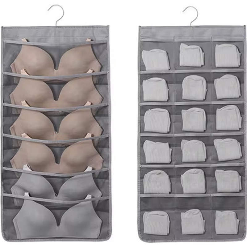 Органайзер на 24 відділення у гардероб для білизни, підвісний, складаний, сірий