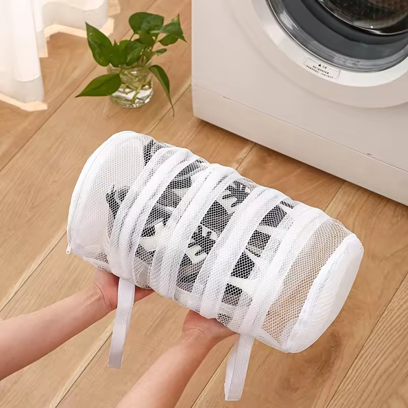 Мішок циліндричної форми для прання взуття в пральній машині, сітка, білий