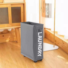 Кошик зі знімним мішком сіткою для білизни, складний на колесах, сірий