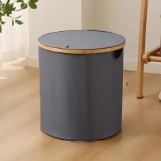 Кошик для білизни складний з кришкою і бамбуковими ручками, сірий