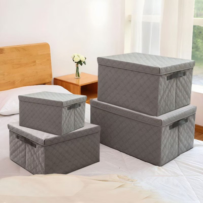 Комплект шухляд для зберігання речей у шафі 4 шт із кришкою та ручками, тканинний, сірий