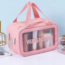 Косметичка у ванну кімнату на 2 відділення для сухих і вологих речей, рожева