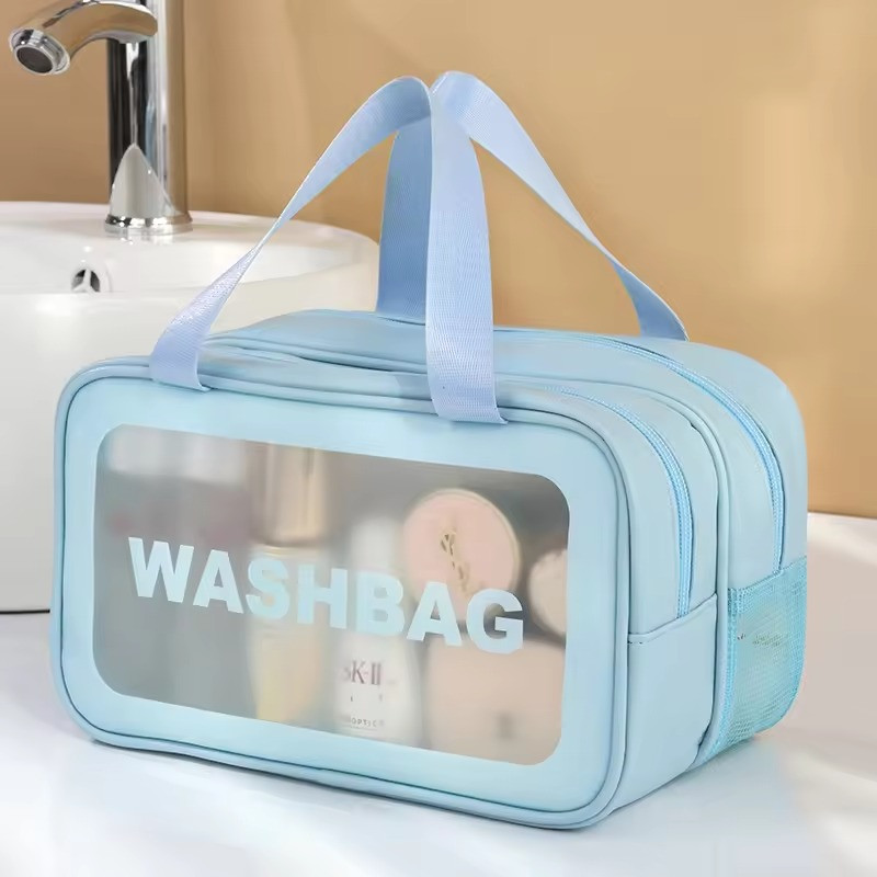 Косметичка у ванну кімнату на 2 відділення для сухих і вологих речей, блакитна