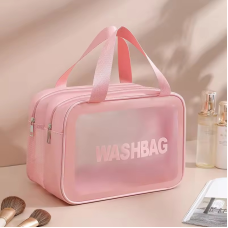 Косметичка зі штучної шкіри на 2 відділення у ванну для сухих і вологих речей, рожева