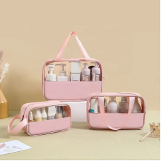 Набір косметичок жіночих 3 шт, для душу, рожеві, прозорі