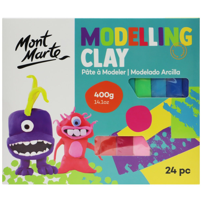 Повітряний пластелін Mont Marte Modelling Clay 400g глина для ліплення 24 шт.різнокольоровий для моделювання