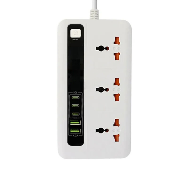Мережевий фільтр BKL-04 10А 250V +3 Tupe-C + 4 USB-A зі швидкою зарядкою на 3 розетки, білий