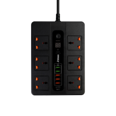 Мережевий фільтр BKL-11 з функцією таймера на 6 розеток 10А 250V + 1 PD20W + 1 QC3.0 + 4 USB, чорний