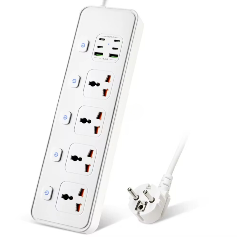 Мережевий фільтр BKL-24 13А 100-250V + 4 Type-C + 2 USB A на 4 розетки, білий