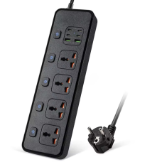 Мережевий фільтр BKL-24 13А, 100-250V + 1 PD30W + 4 TYPE-C + 2 USB A на 4 розетки, чорний