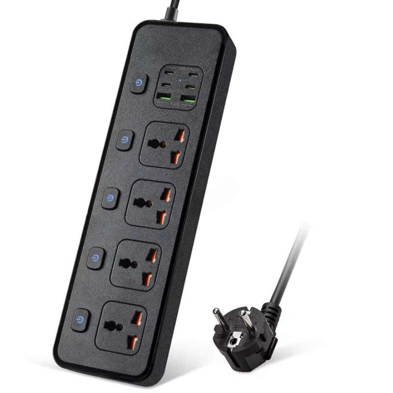 Мережевий фільтр BKL-24 13А, 100-250V + 1 PD30W + 4 TYPE-C + 2 USB A на 4 розетки, чорний