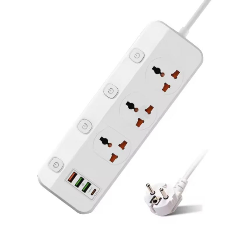 Мережевий фільтр BKL-123 10А, 100-250V + 1 TYPE-C + 3 USB A на 3 розетки, білий