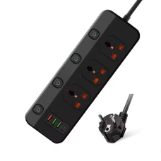 Мережевий фільтр BKL-123 10А, 100-250V + 1 PD20W + 1 QC3.0 + 2 USB на 3 розетки, чорний