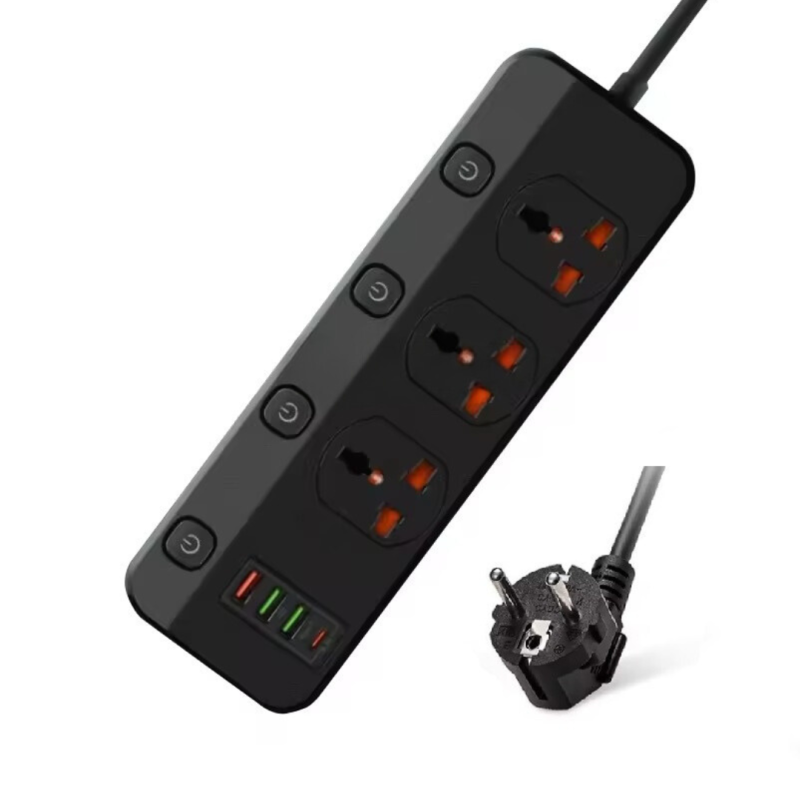 Мережевий фільтр BKL-123 10А, 100-250V + 1 PD20W + 1 QC3.0 + 2 USB на 3 розетки, чорний